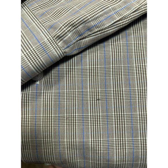 Monzini Mens XL Brown Plaid Button-Down Dress Shirt - Picture 4 of 5